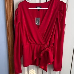 Express Bold Red Wrap Blouse